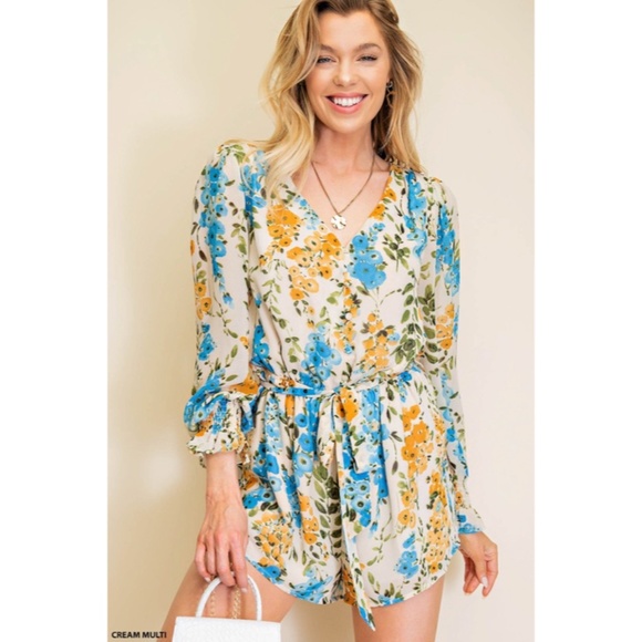 SOLD OUT Cream Multi Floral Print Chiffon Button Pocket Women's Spring Summer - Picture 3 of 6